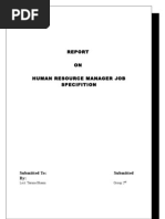 ON Human Resource Manager Job Specifition: Submitted To: Submitted by