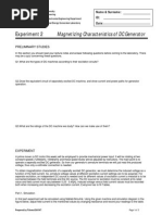 Experiment 2 Magnetizing Characteristics of DC Generator: Preliminary Studies