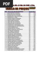 Tabela de Preço. Atualizada