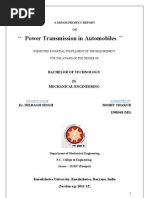 Minor Project Report On Power Transmission in Automobiles