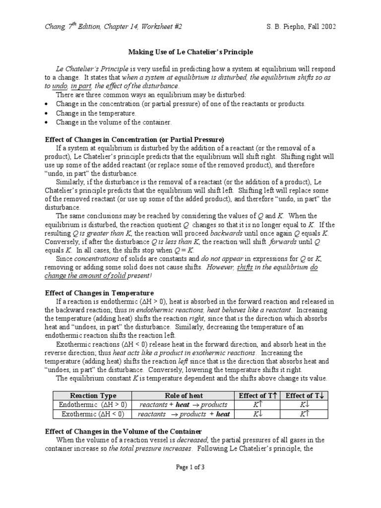 Chp14 Le Chatelier S Princ Chemical Equilibrium Branches Of Thermodynamics