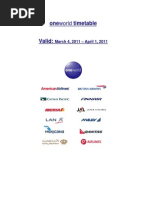 One World OneWorld TimeTable Time Table Schedule 2011/03/04-2011/04/01 - Oneworld 20110304-20110401