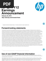 HP Q1 Fy12 Earnings Announcement: February 22, 2012