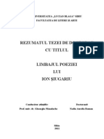 LIMBAJUL POEZIEI LUI ION SIUGARIU (Rezumat Teza Doctorat) - Conducător Stiintific: Prof. Univ. Dr. Gheorghe Manolache. Doctorand: Nadia Aurelia Roman / Sibiu 2011