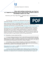 Respuesta A Las Críticas Del Instituto Guttmacher Por Koch Et Al. Respecto Al Impacto de Las Restricciones Al Aborto Sobre La Mortalidad Materna en Chile