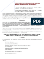 NORMA Oficial Mexicana NOM-180-SSA1-1998, Salud Ambiental. Agua para Uso y Consumo Humano. Equipos de Tratamiento de Tipo Doméstico