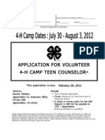 2012 4-H Camp Teen Counselor Application