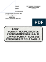 Loi Portant Modification Du Code Des Personnes Et de La Famille