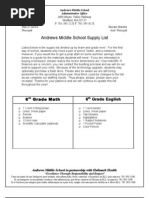 Andrews Middle School Supply List: 6 Grade Math 6 Grade English