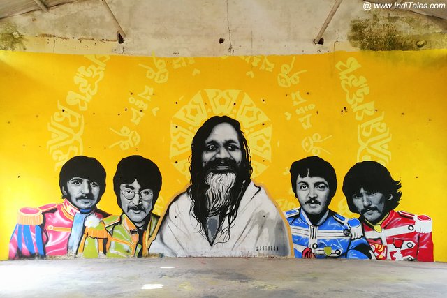 Graffiti of Maharishi with his famous disciples at 84 Kutiya - Rishikesh