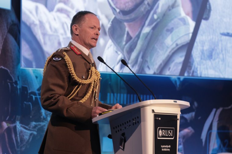 General Sir Roly Walker, the new head of the armed forces, addresses the Land Warfare Conference. (Photo: RUSI)