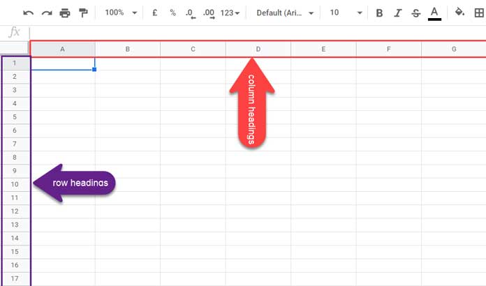 Print column and row headings in Google Sheets