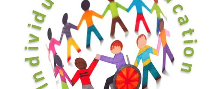 multi colored paper children cutouts, including one who uses a wheelchair.