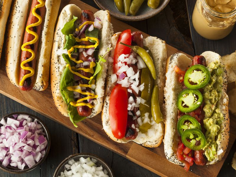 Homemade Gourmet Hot Dogs with Sides and Chips