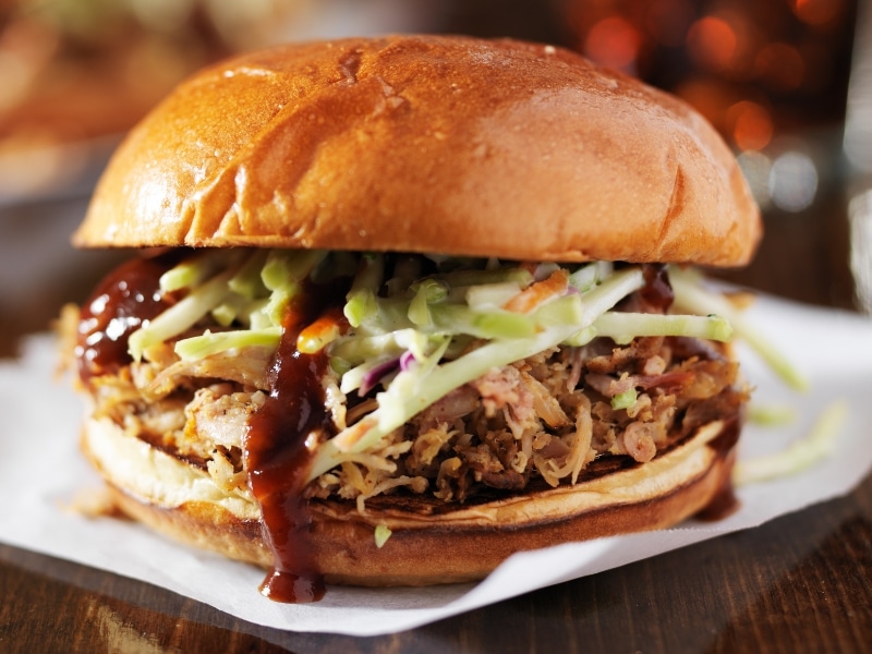 Pulled Pork Sandwich  on a Wooden Table