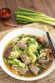 Beef Noodle Soup with Shitake Mushrooms and Baby Bok Choy