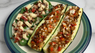 Cauliflower And Ground Turkey Taco Zucchini Boats