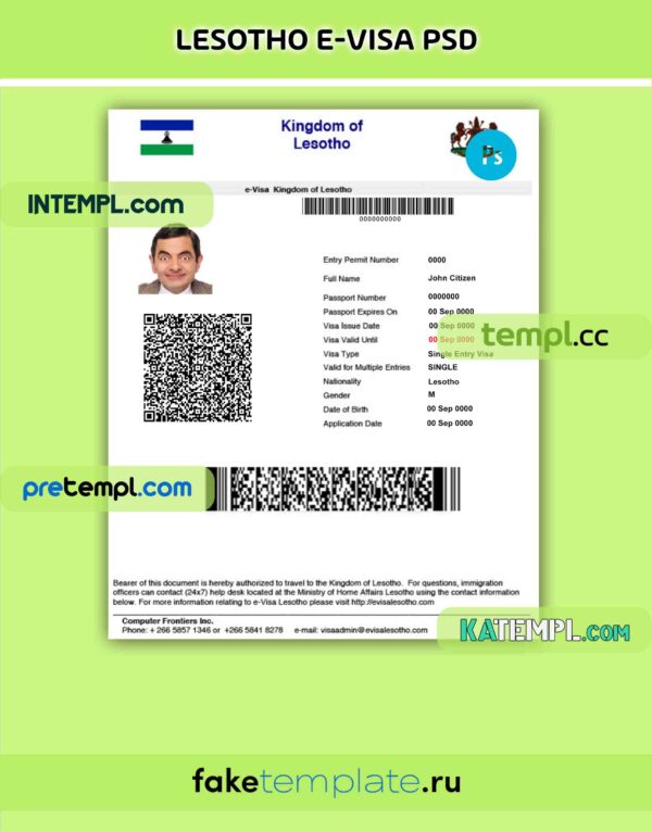 Lesotho travel visa PSD download template