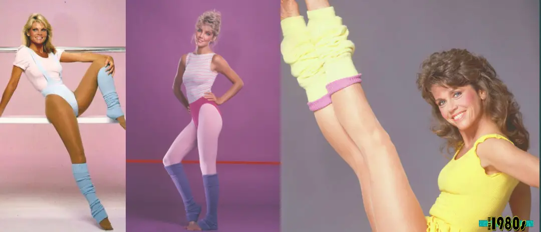 1980s fashion for women included leg warmers, especially for aerobics.