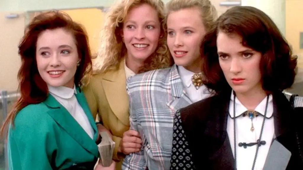 A screenshot of the 1988 movie "Heathers" shows the popularity of Power Suits.