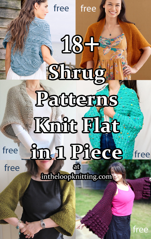 Easy One Piece Shrugs
 Knitting Patterns