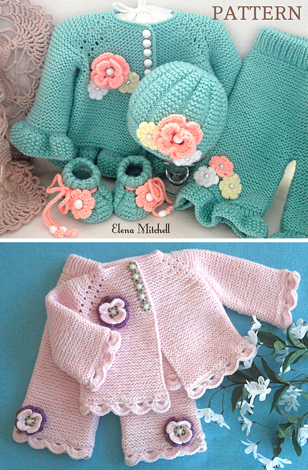 Knitting Pattern for Garter Stitch Baby Layette Set