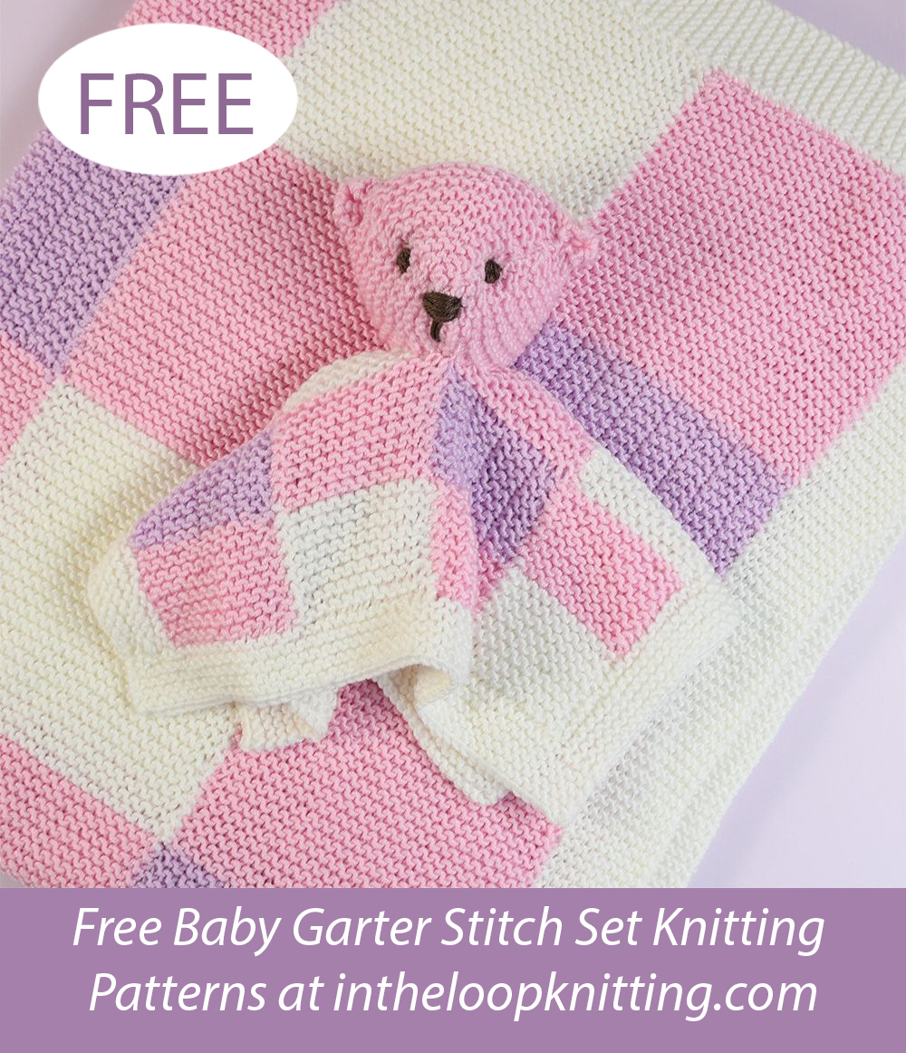 Free Gingham Baby Blanket and Teddy Snuggly Knitting Pattern Garter Stitch