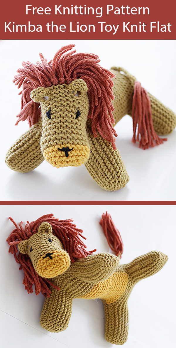 Free Knitting Pattern for Kimba the Lion Toy Knit Flat in Garter Stitch