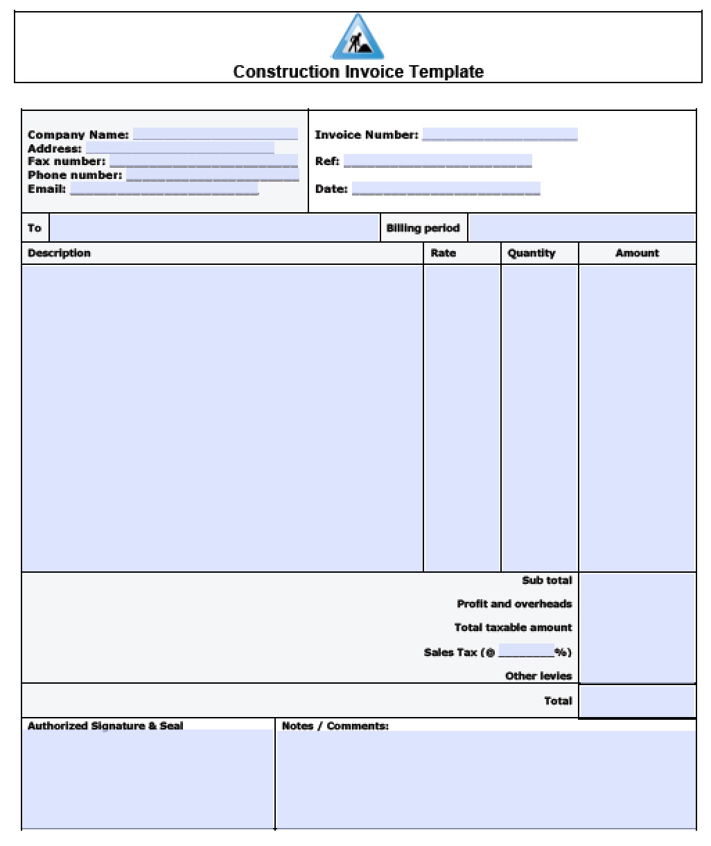 Free printable construction invoice template - fessbrains