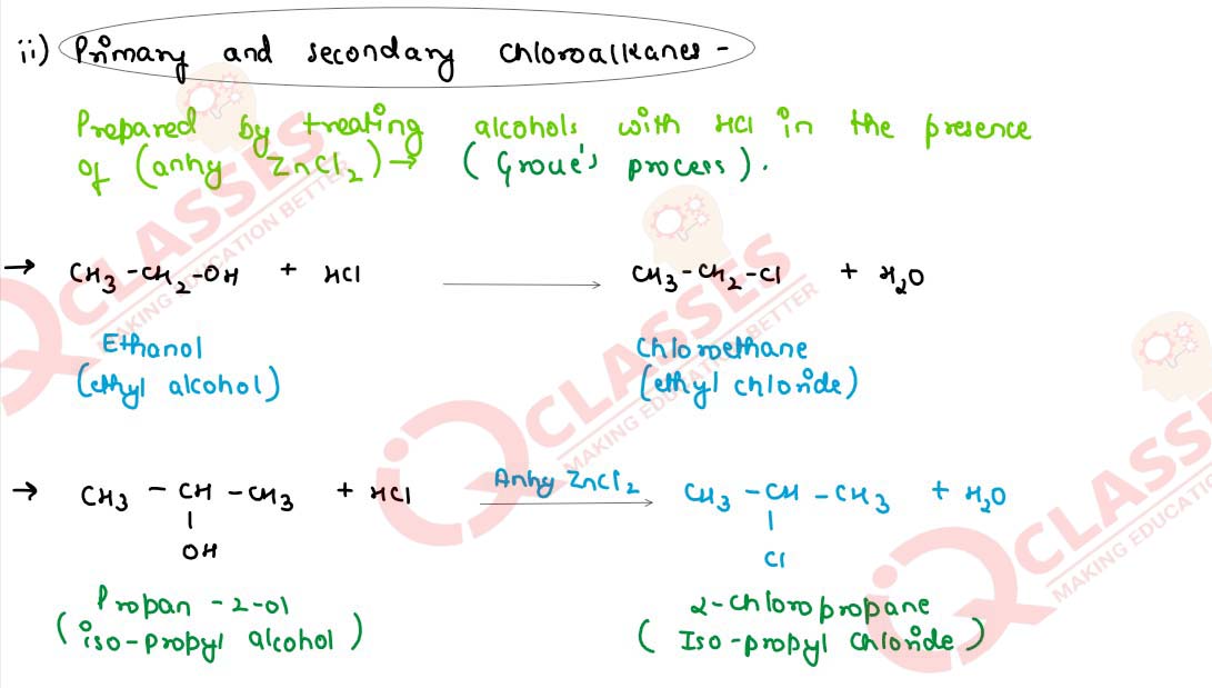 method of preparation of haloalkanes from alcohol