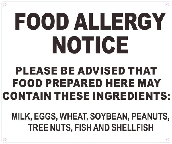 FOOD ALLERGY NOTICE SIGN (ALUMINUM SIGNS 10X12)