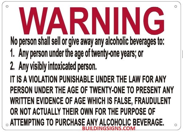 DO NOT HELP MINORS BUY ALCOHOL SIGN (ALUMINUM SIGNS 10X12)