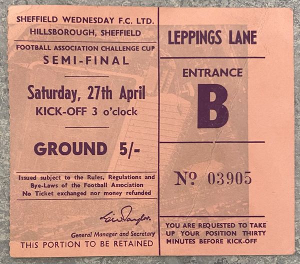 1963 ORIGINAL FA CUP SEMI FINAL TICKET LEICESTER CITY V LIVERPOOL B 03905 @HILLSBOROUGH