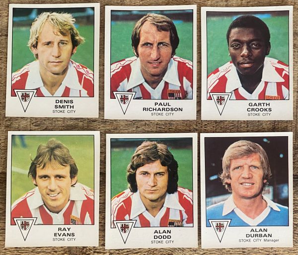 6X 1980 ORIGINAL UNUSED PANINI FOOTBALL 80 STICKERS STOKE CITY PLAYERS