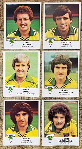 6X 1980 ORIGINAL UNUSED PANINI FOOTBALL 80 STICKERS NORWICH CITY PLAYERS