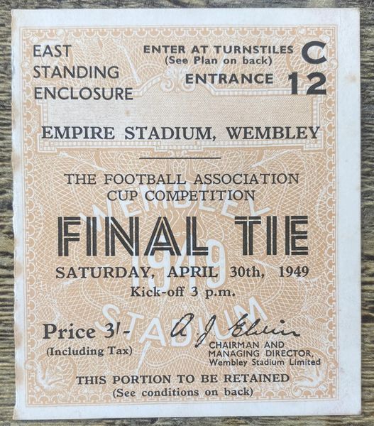 1949 original FA CUP FINAL ticket LEICESTER CITY V WOLVERHAMPTON WANDERERS