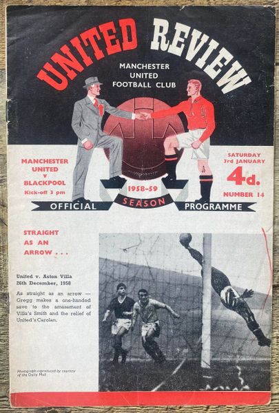 1958/59 ORIGINAL DIVISION ONE PROGRAMME MANCHESTER UNITED V BLACKPOOL (WITH TOKEN)