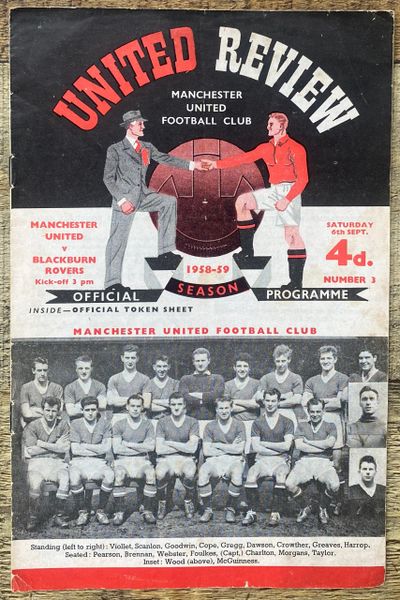 1958/59 ORIGINAL DIVISION ONE PROGRAMME MANCHESTER UNITED V BLACKBURN ROVERS (WITH TOKEN)