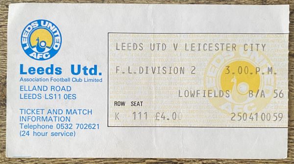 1982/83 ORIGINAL DIVISION TWO TICKET LEEDS UNITED V LEICESTER CITY