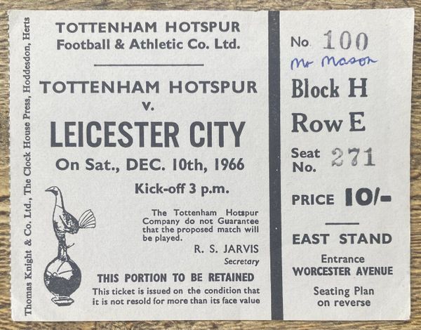 1966/67 ORIGINAL DIVISION ONE TICKET TOTTENHAM HOTSPUR V LEICESTER CITY