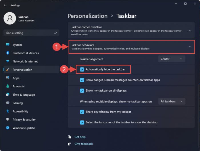 Enable auto hiding taskbar feature