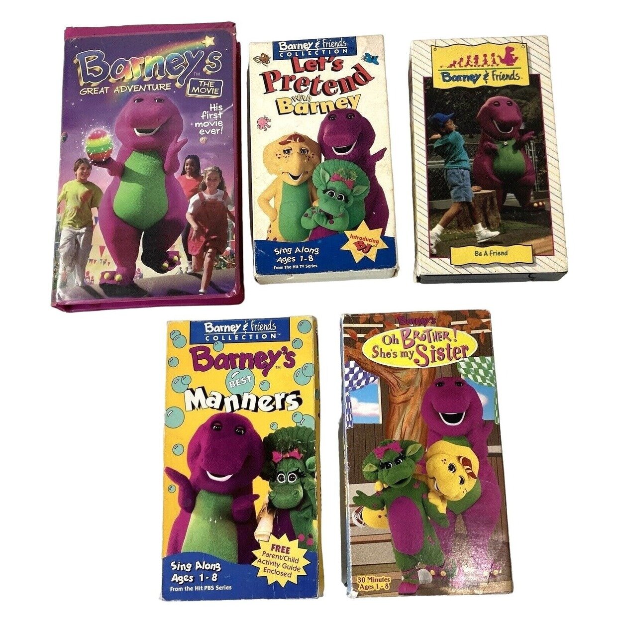 5 Barney VHS Video Tape Sing-Along Great Adventure Manners Pretend Be ...