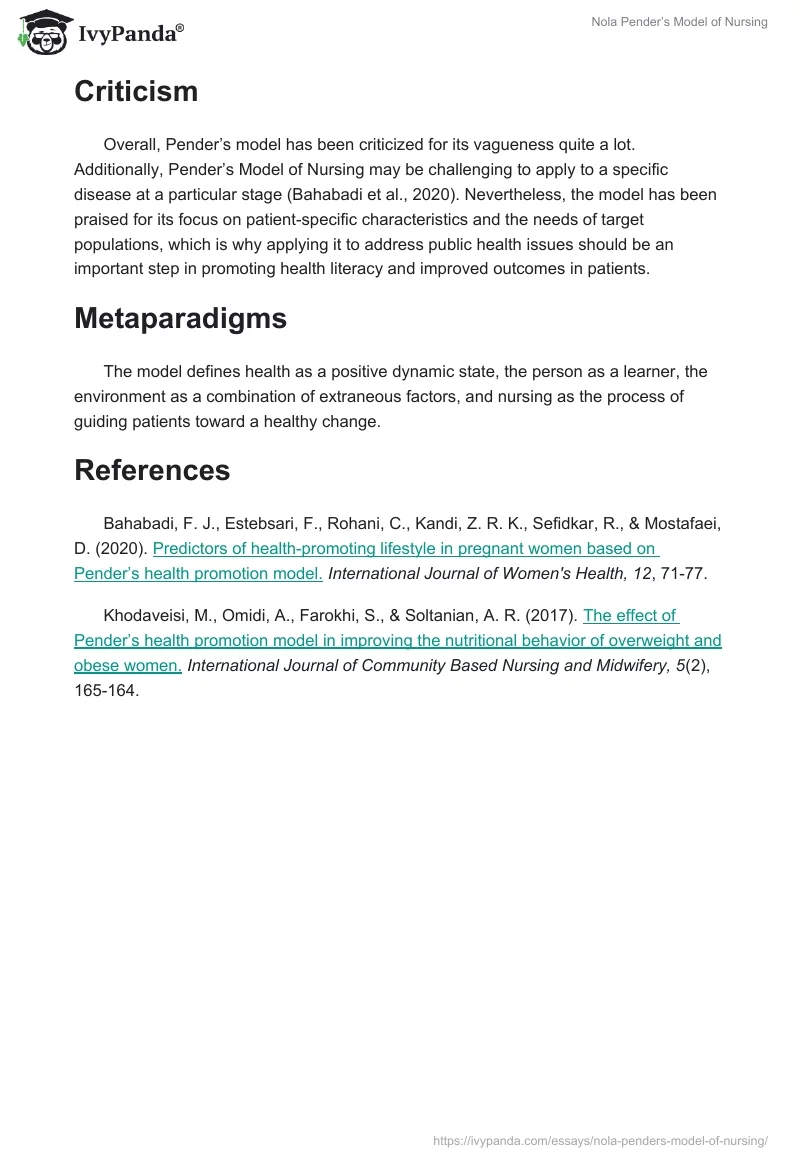 Nola Pender’s Model of Nursing. Page 2