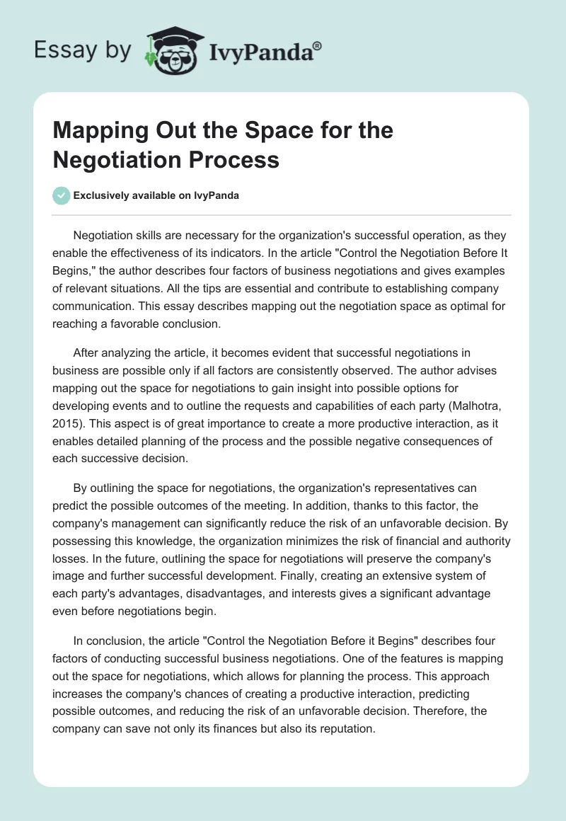 Mapping Out the Space for the Negotiation Process. Page 1