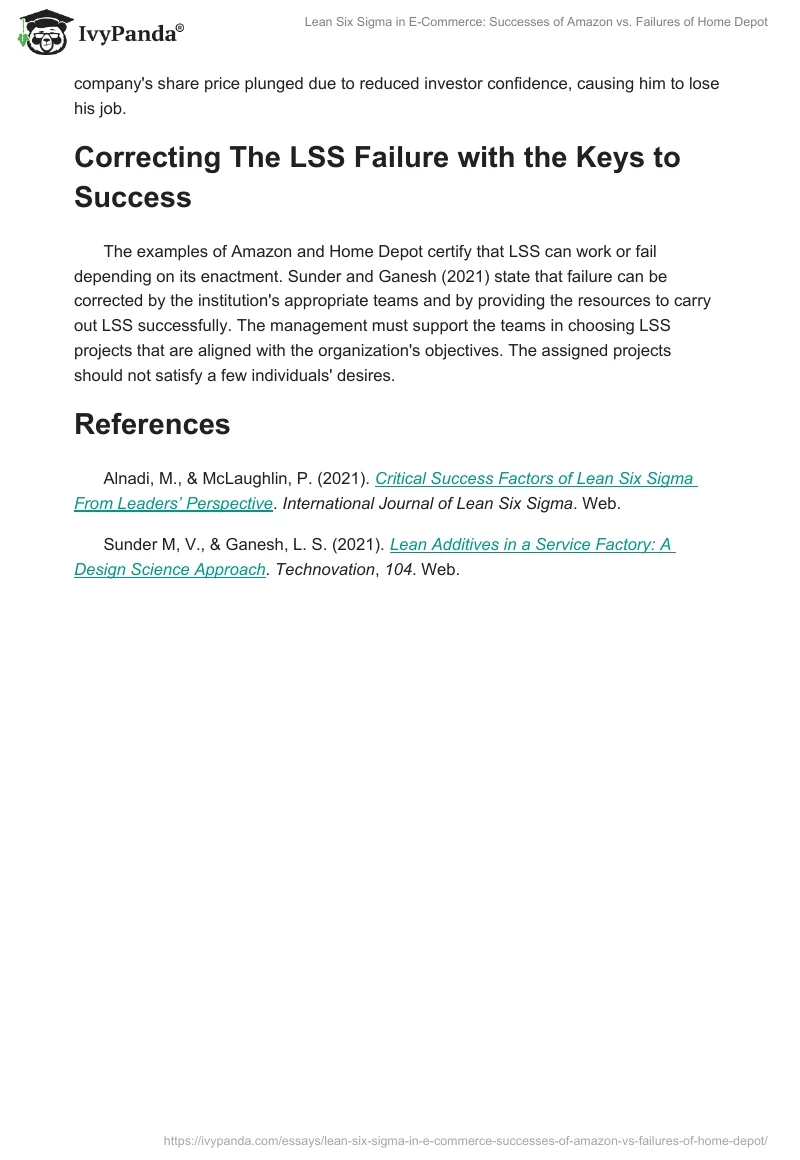 Lean Six Sigma in E-Commerce: Successes of Amazon vs. Failures of Home Depot. Page 2