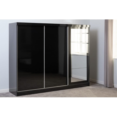 Nevada 3 Door Sliding Wardrobe Black Gloss