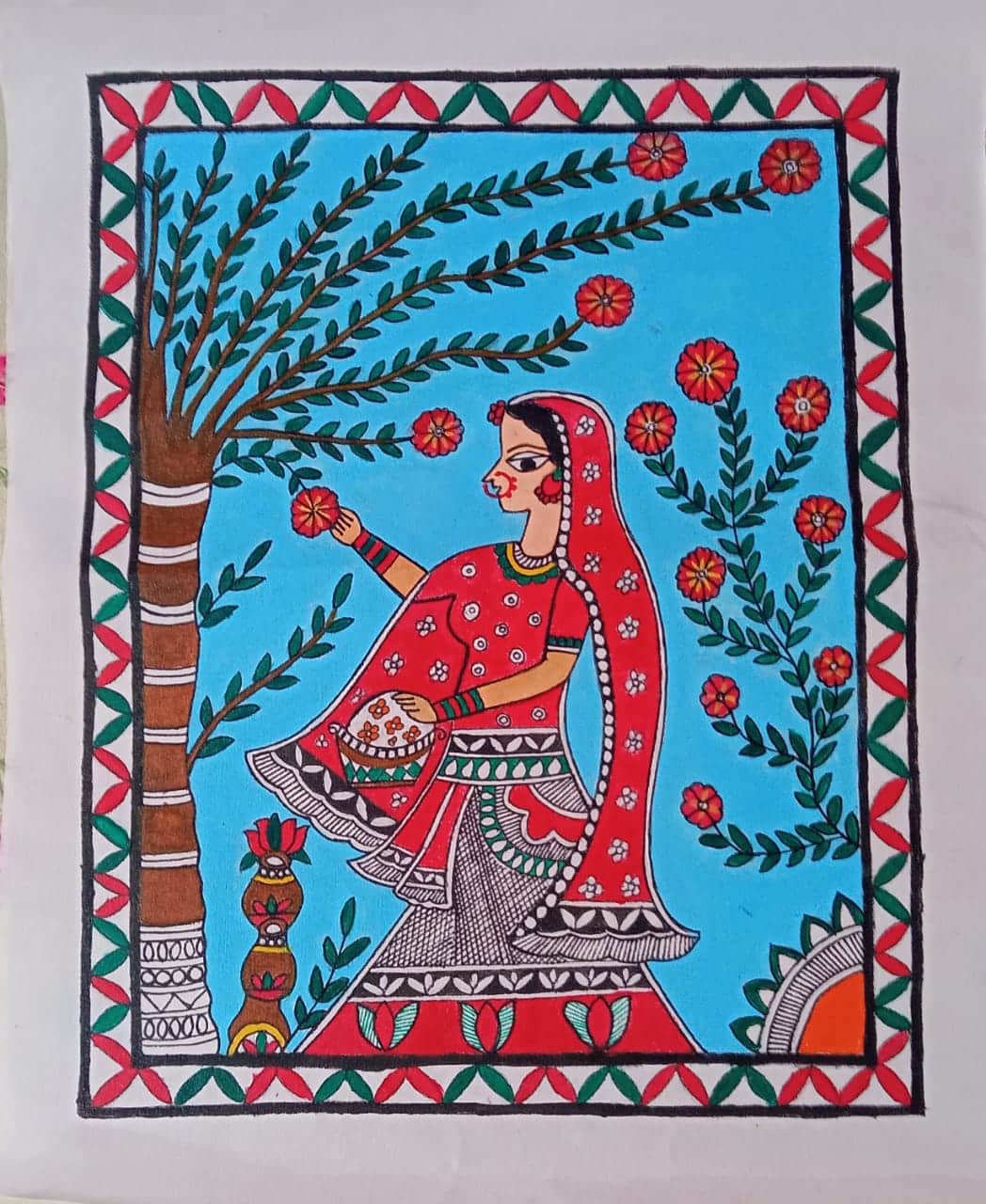 Village Scene#3 - Madhubani Painting (13