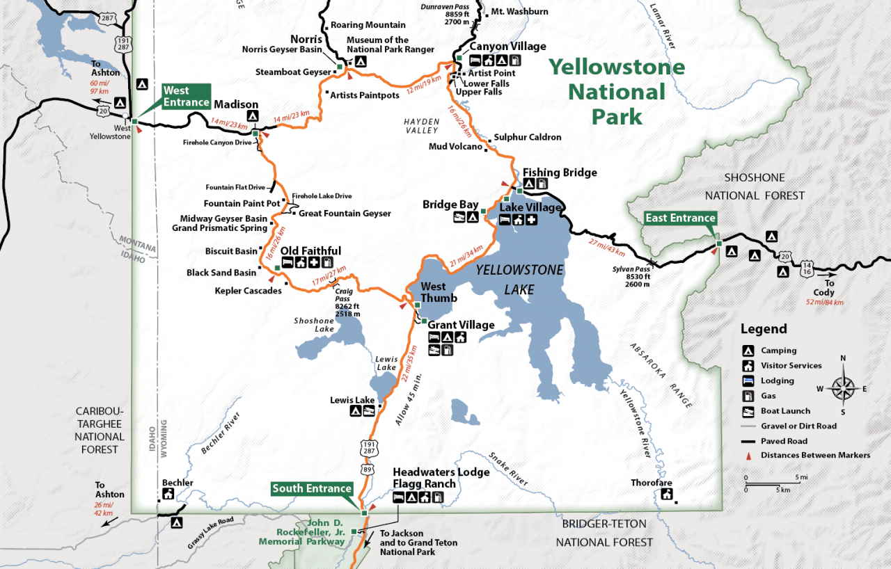 Yellowstone Map With Driving Times - London Top Attractions Map