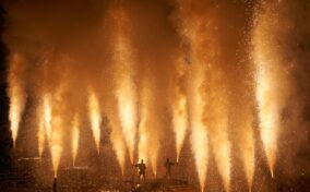 Fireworks in Takayama, Japan (free public event) - in traditional Japanese style, deployed from handheld bamboo cylinders = Shutterstock