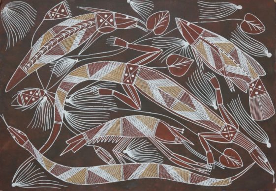 Goanna, Snake, Fish by Oenpelli - artist unknown